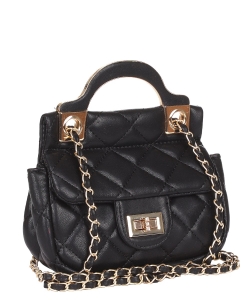 Quilted Fashion Satchel Handbag 6740 BLACK